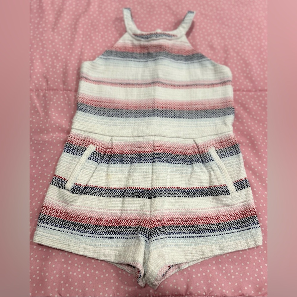 6, Janie and Jack Textured Romper with Red and Blue Accents